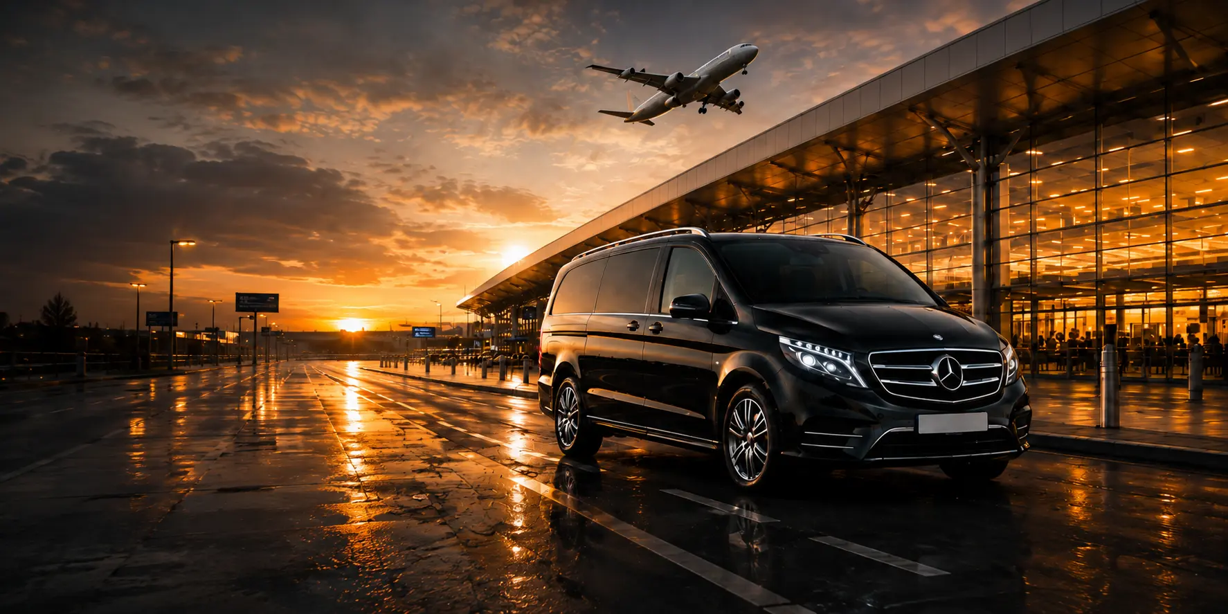 Chauffeur car at airport terminal